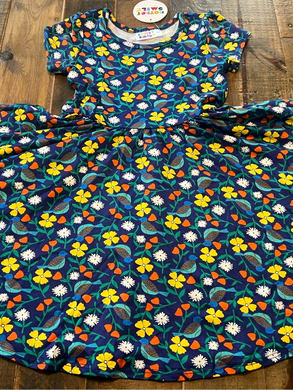 Dot Dot Smile size 3/4 girls Cap sleeve twirl dress new birds with flowers